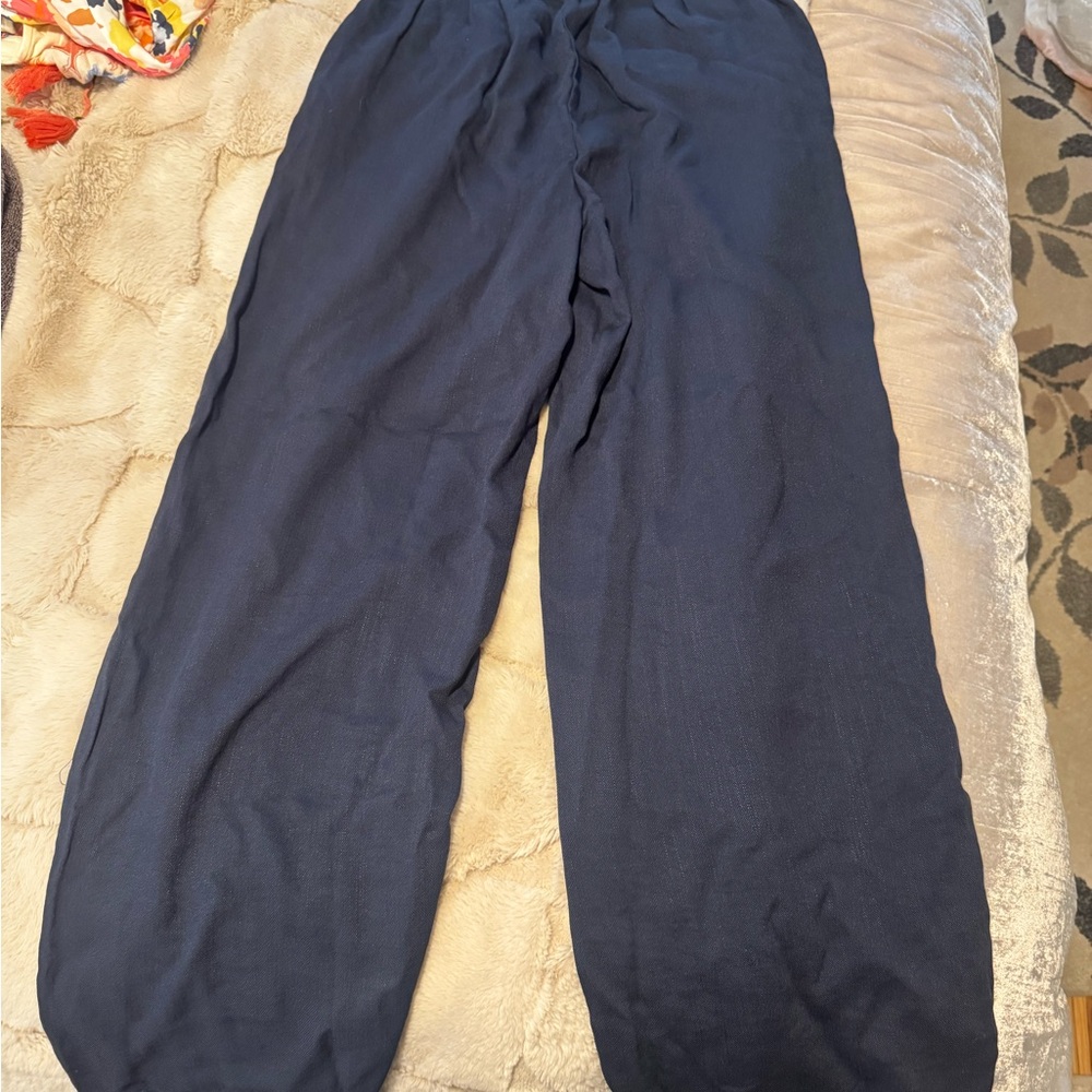 HALARA Navy Elastic Waist Wide-Leg Pants